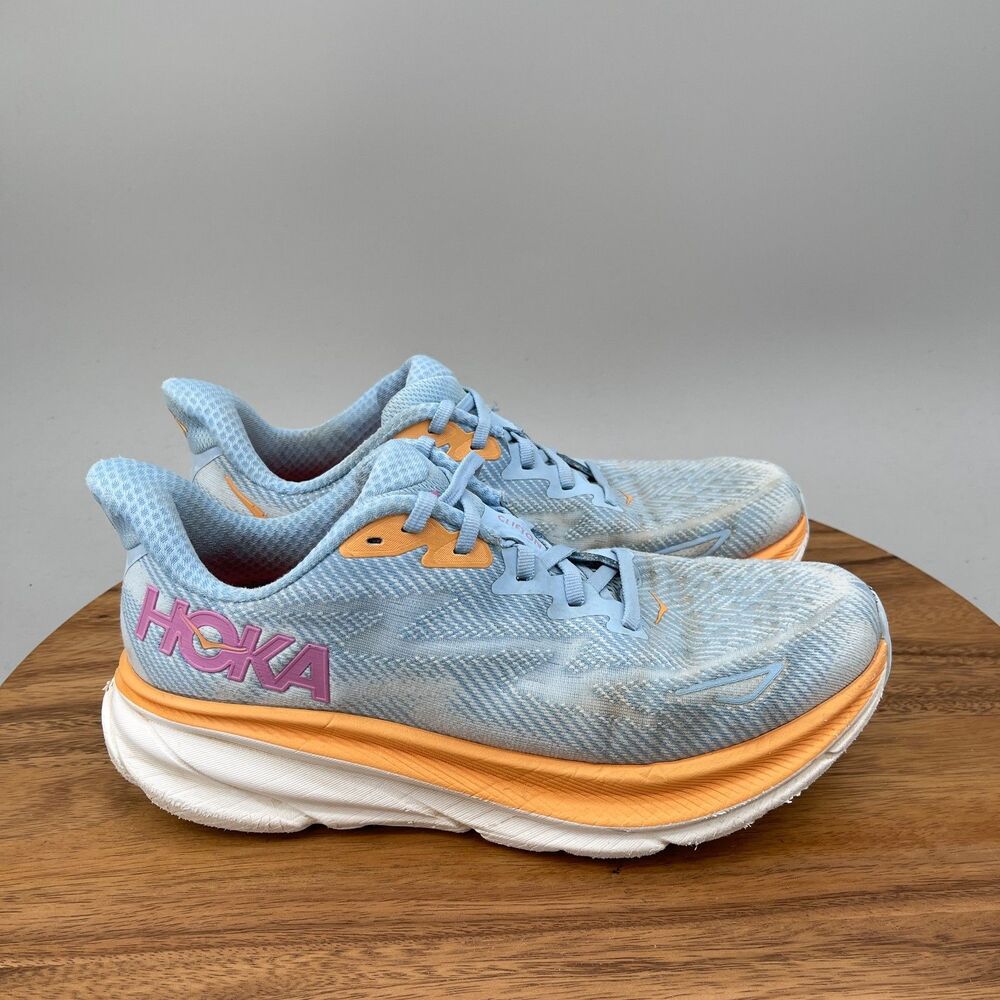 Hoka One One Clifton 9 Shoes Womens Size 9.5 B Blue Running Comfort Walking